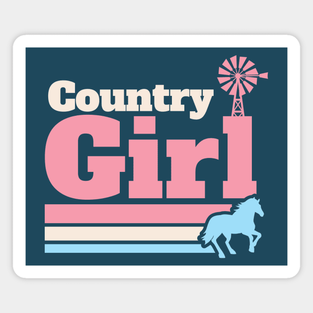 Retro Country Girl Colorful Rural Girls Magnet by SLAG_Creative